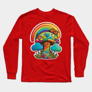 Groovy Psychedelic Mushrooms in Red Long Sleeve T-Shirt